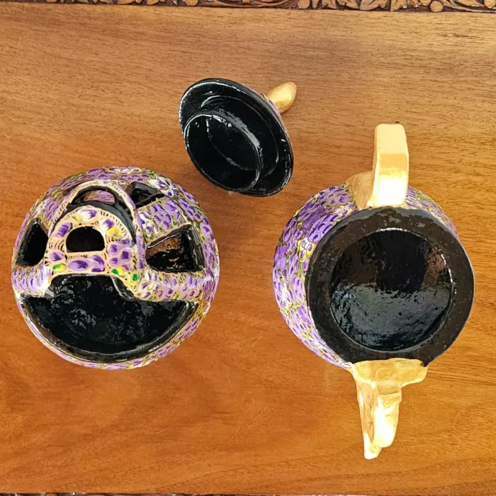 Kashmiri Paper Machie Set – Purple Patterned Kangri and Samavar - Image 3