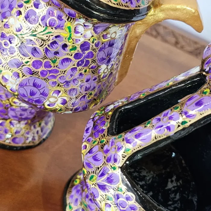 Kashmiri Paper Machie Set – Purple Patterned Kangri and Samavar - Image 6