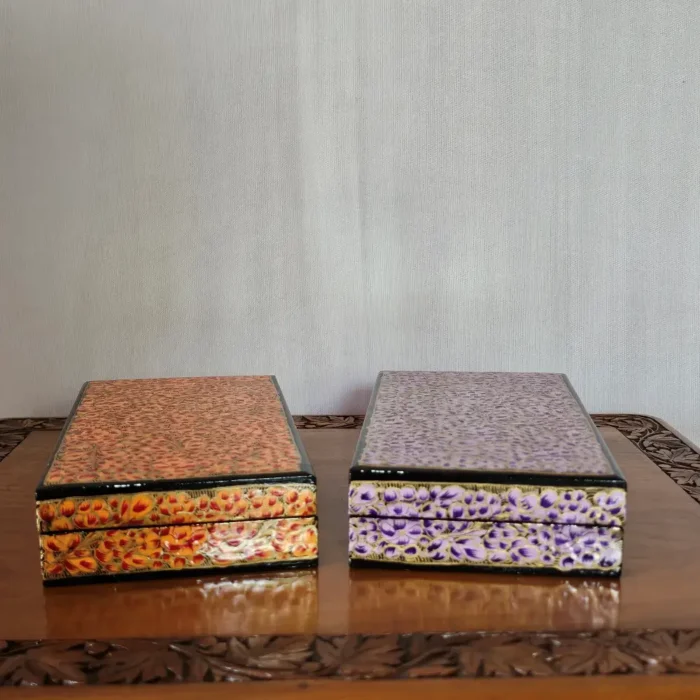 Set of 2 Kashmiri Paper Machie Rectangular Flat Boxes - Image 2