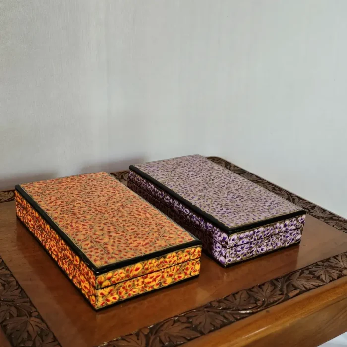 Set of 2 Kashmiri Paper Machie Rectangular Flat Boxes - Image 4