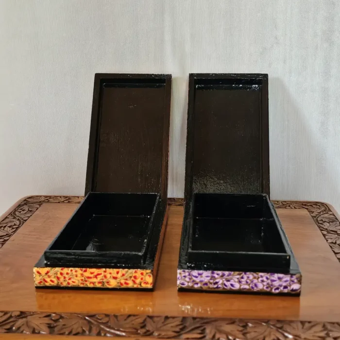 Set of 2 Kashmiri Paper Machie Rectangular Flat Boxes - Image 7
