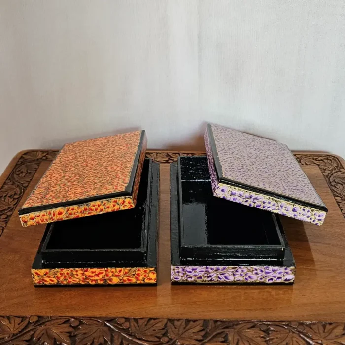 Set of 2 Kashmiri Paper Machie Rectangular Flat Boxes
