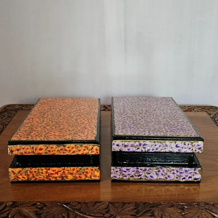 Set of 2 Kashmiri Paper Machie Rectangular Flat Boxes - Image 8