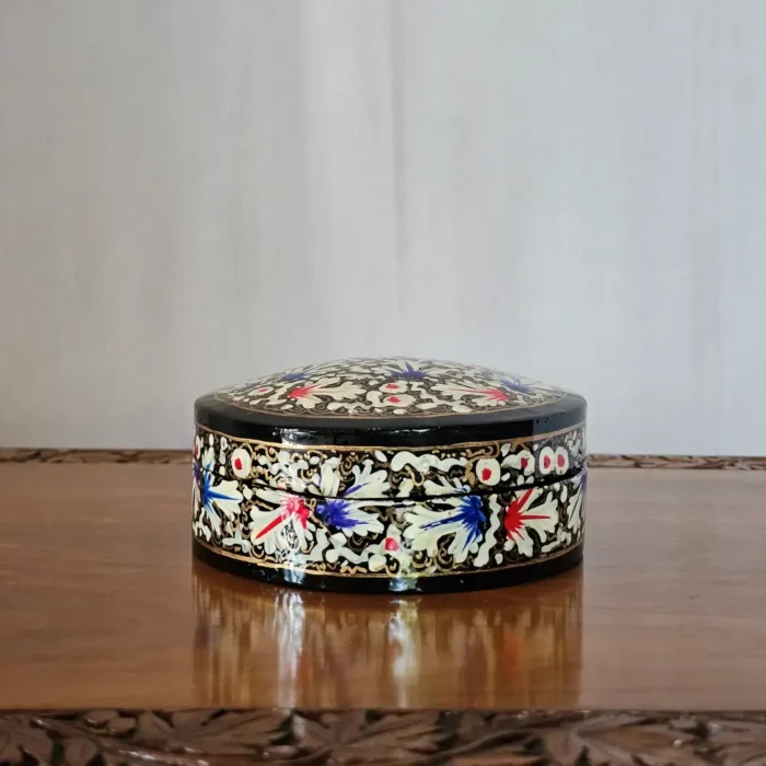 Kashmiri Paper Machie Round Coaster Box – Red Blossom - Image 2