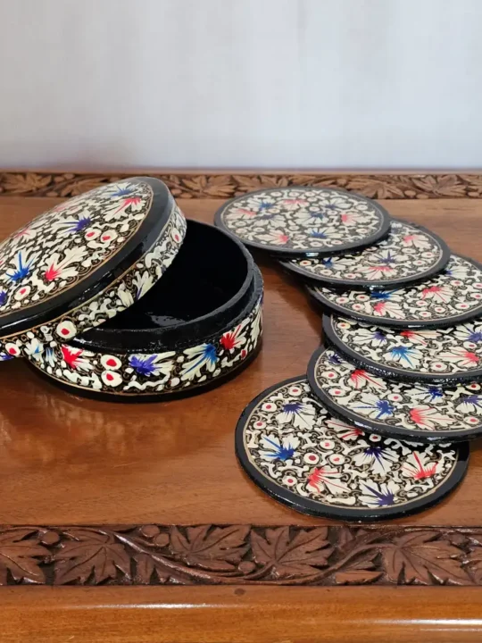Kashmiri Floral Paper Machie Round Coaster Box
