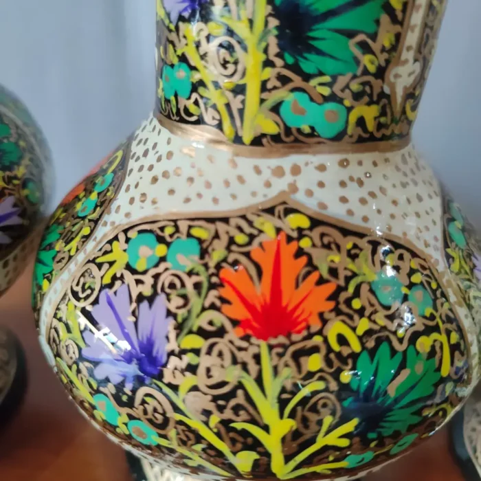 Set of 3 Kashmiri Paper Machie Flower Vases - Hand Painted Phooldaan - Image 3