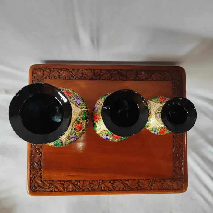 Set of 3 Kashmiri Paper Machie Flower Vases - Hand Painted Phooldaan - Image 4