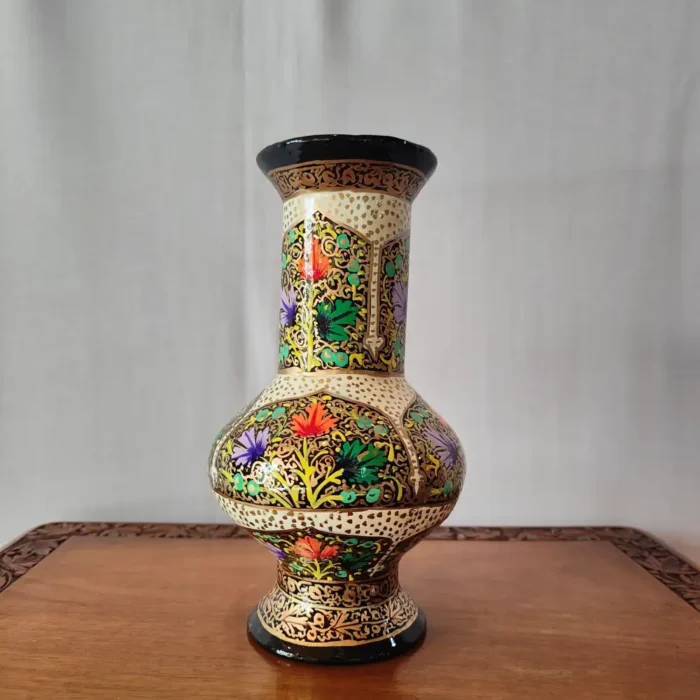 Set of 3 Kashmiri Paper Machie Flower Vases - Hand Painted Phooldaan - Image 6