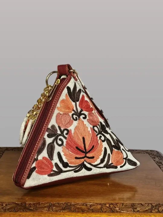 Kashmiri Greyish Potli Bag with Kashmiri All-over Aari - Pahalgam Collection