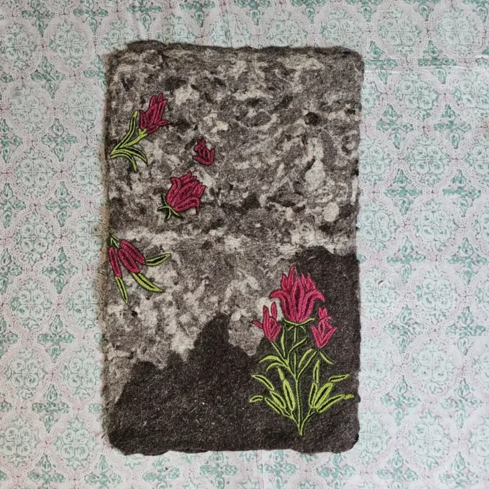 Black Rectangular Kashmiri Namda Rug in Premium Sheep Wool – 3x2 ft | Tulip Embroidery