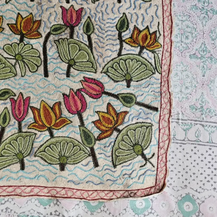 Cream Wool Namda Rug - Premium Tulip Garden Design | 6x4 ft | Hand Aari Work - Image 3