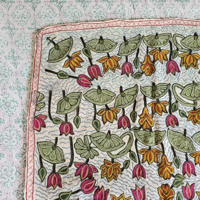 Cream Wool Namda Rug - Premium Tulip Garden Design | 6x4 ft | Hand Aari Work - Image 4