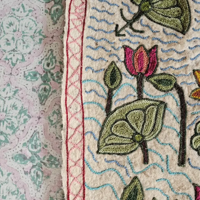 Cream Wool Namda Rug - Premium Tulip Garden Design | 6x4 ft | Hand Aari Work - Image 5
