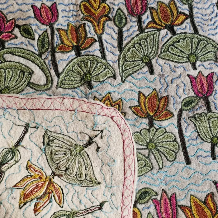 Cream Wool Namda Rug - Premium Tulip Garden Design | 6x4 ft | Hand Aari Work - Image 6