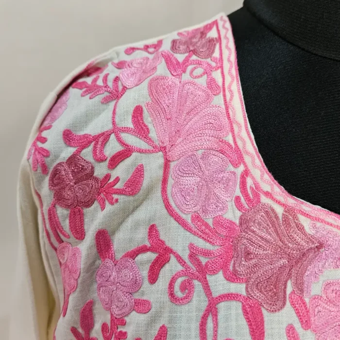 White Kashmiri Designer Kurti With Aari Embroidery -Dal Jheel - Image 3