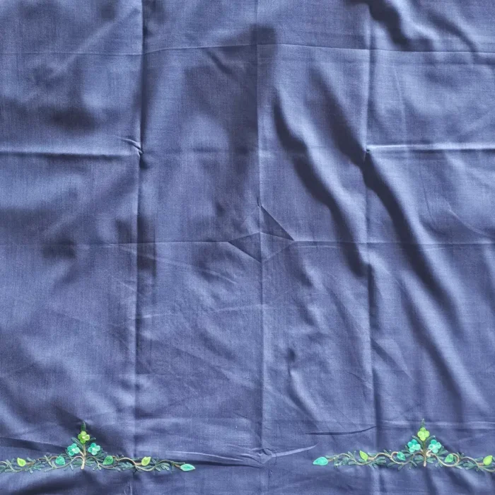 Dark Blue Kashmiri Cotton Suit Fabric 2PC With Aari Embroidered Neck - Zohra - Image 4