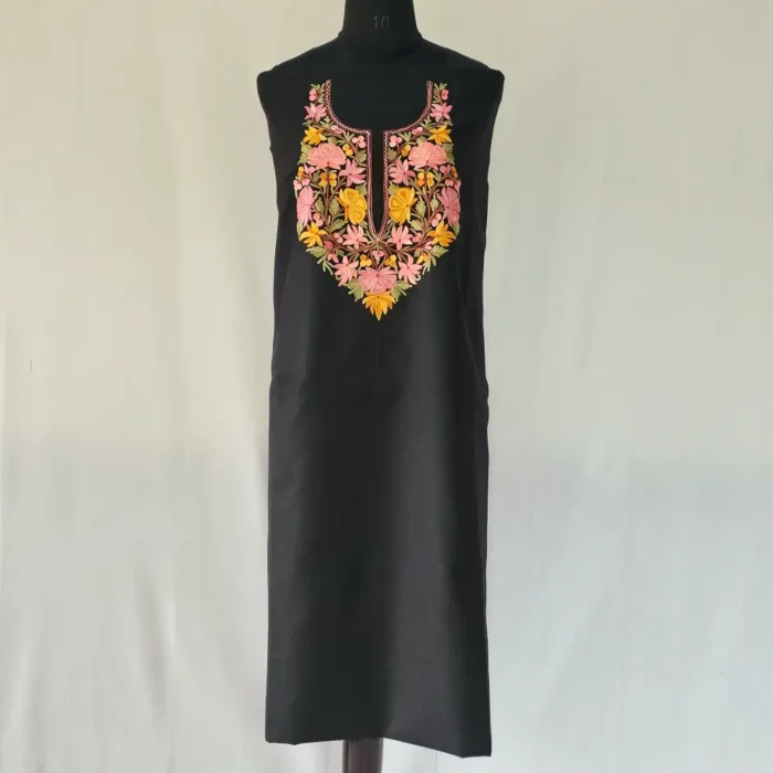 Black Kashmiri Cotton Suit Fabric 2PC With Aari Embroidered Neck - Zohra - Image 2