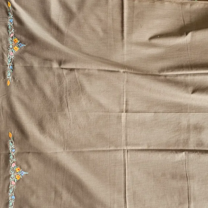 Beige Kashmiri Cotton Suit Fabric 2PC With Aari Embroidered Neck - Zohra - Image 4