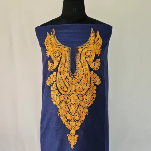 Kashmiri Cotton Dark Green Suit Fabric 2PC With Aari Embroidered Neck - Zohra