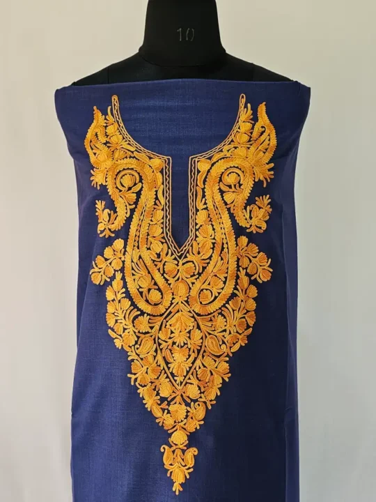 Kashmiri Cotton Dark Green Suit Fabric 2PC With Aari Embroidered Neck - Zohra