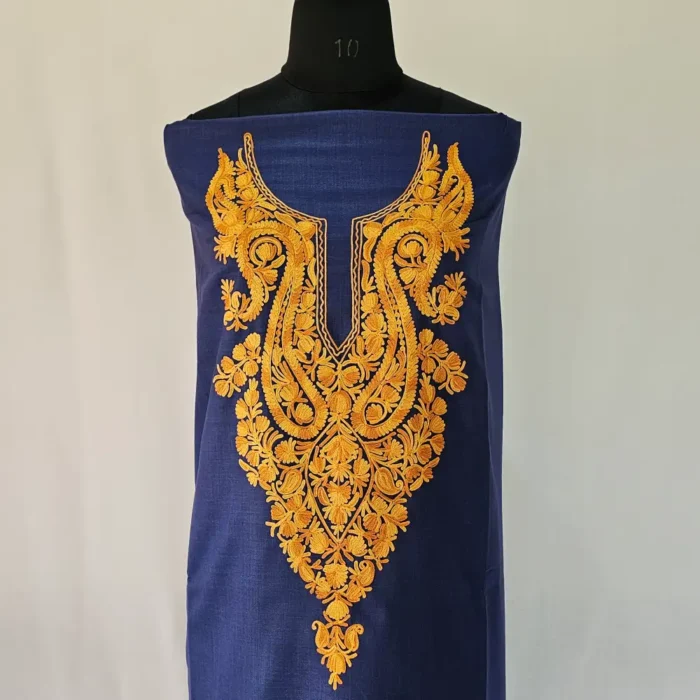 Kashmiri Cotton Dark Green Suit Fabric 2PC With Aari Embroidered Neck - Zohra