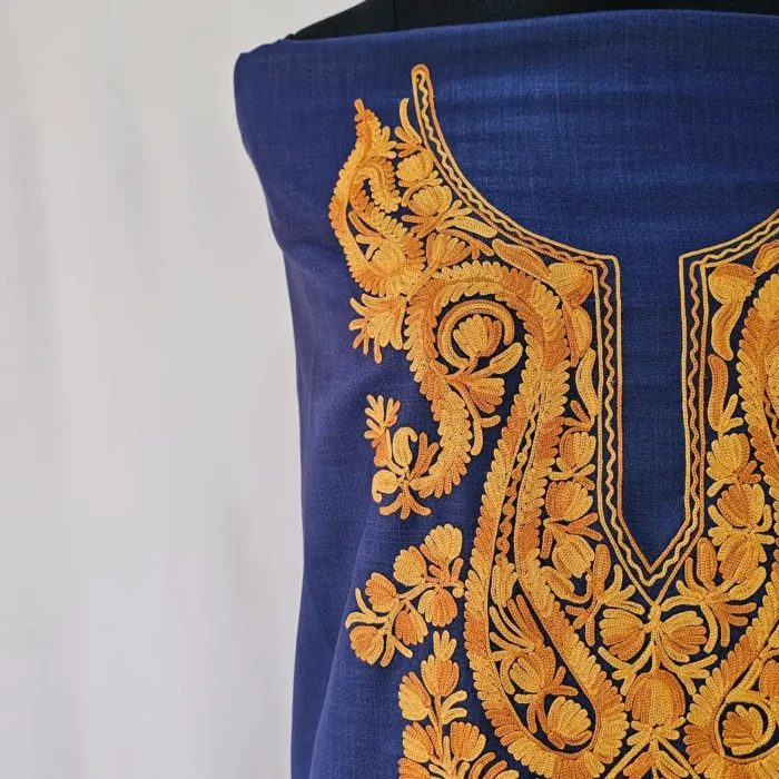 Kashmiri Cotton Dark Green Suit Fabric 2PC With Aari Embroidered Neck - Zohra - Image 3