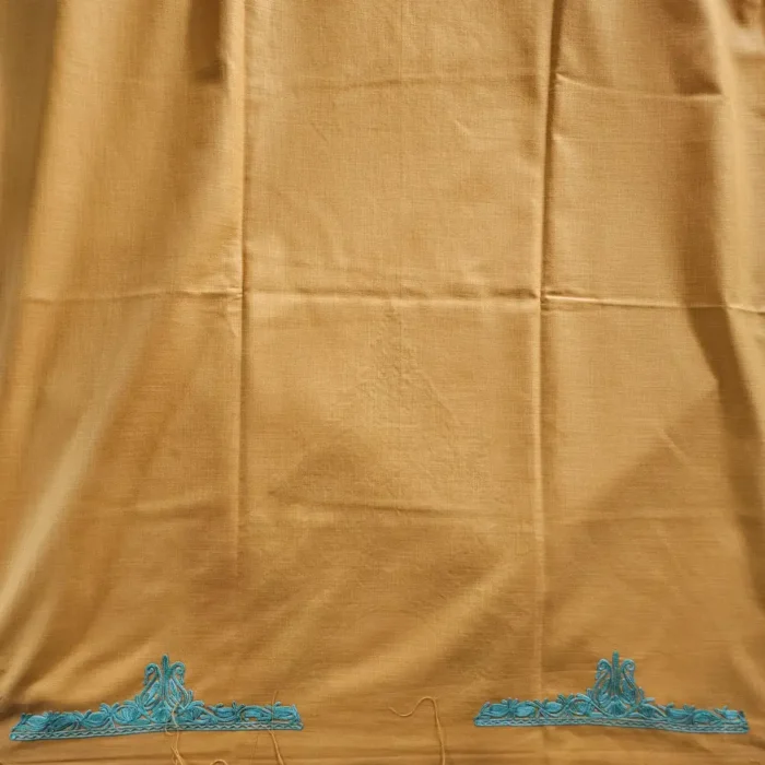 Kashmiri Mustard Cotton Suit Fabric 2PC With Aari Embroidered Neck - Zohra - Image 4