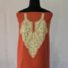 Kashmiri Rust Cotton Suit Fabric 2PC With Aari Embroidered Neck - Zohra
