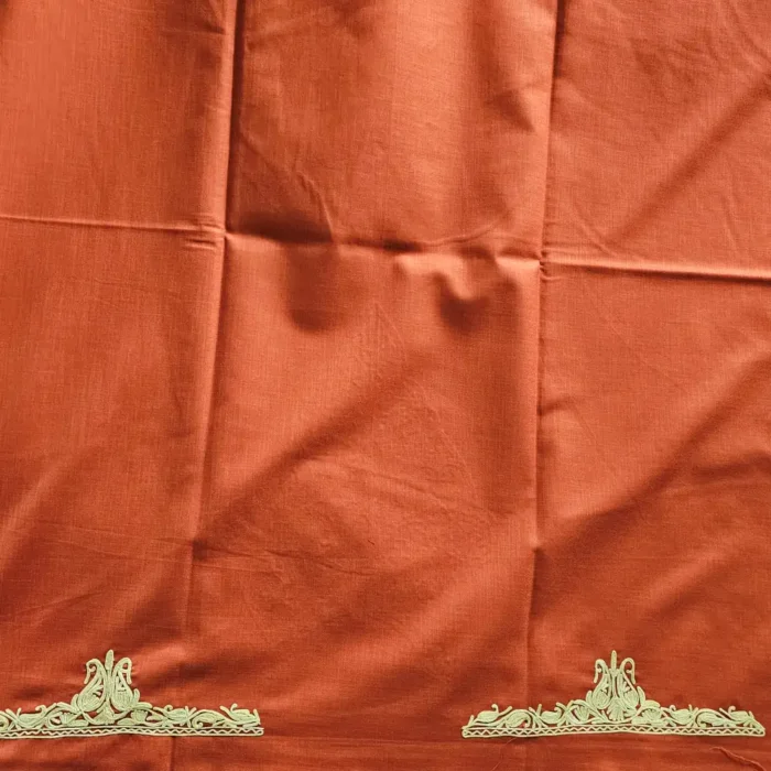Kashmiri Rust Cotton Suit Fabric 2PC With Aari Embroidered Neck - Zohra - Image 4