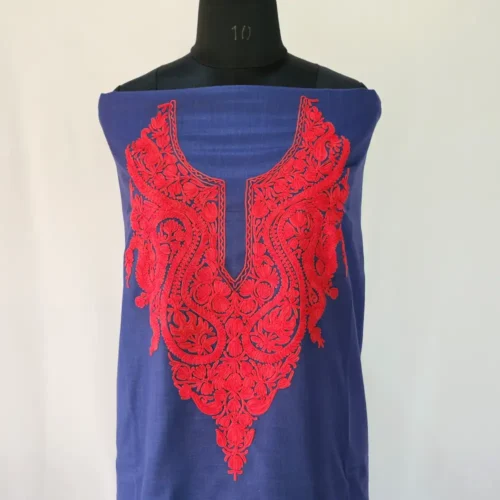 Kashmiri Cotton Suit Fabric 2PC in Dark Blue With Aari Embroidered Neck - Zohra