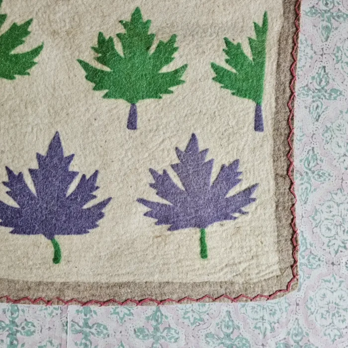 Premium Cream Kashmiri Aari Namda Rug with Blue-Green Chinar Leaves – 7x3 ft - Image 3