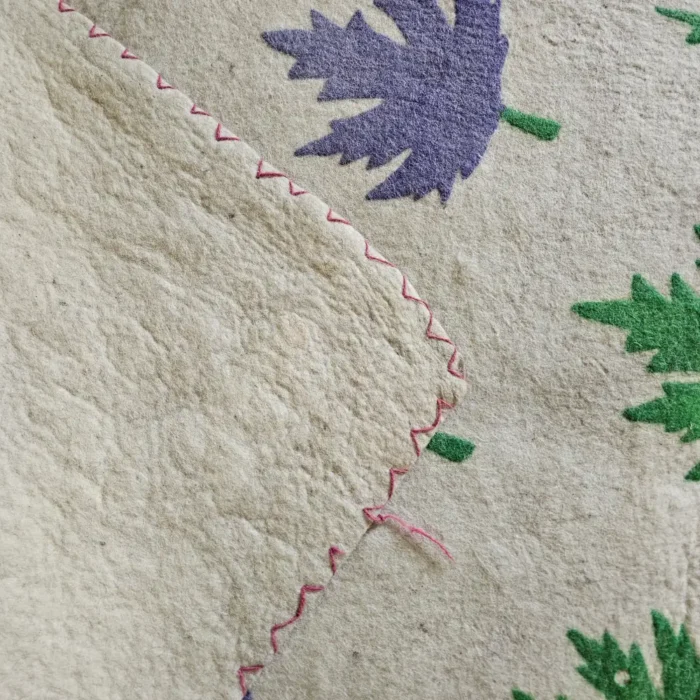 Premium Cream Kashmiri Aari Namda Rug with Blue-Green Chinar Leaves – 7x3 ft - Image 5