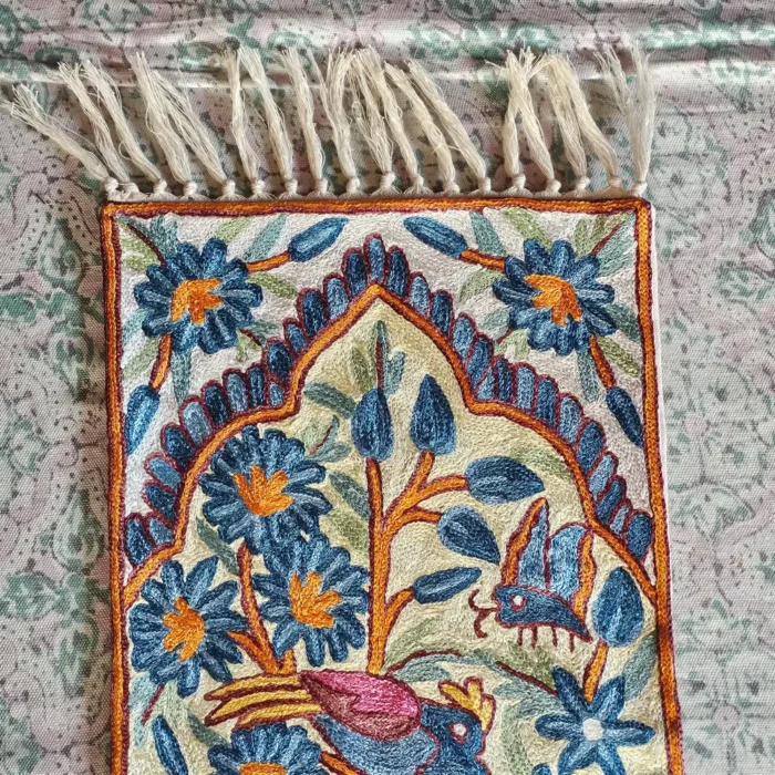 Traditional Kashmiri Runner in Dusooty Cotton with Chain Stitch Embroidery - Image 5