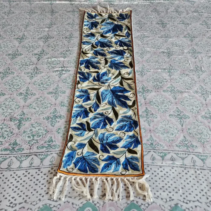 Artisan-Made Kashmiri Table Runner with Silk Chain Stitch on Dusooty Cotton - Image 4