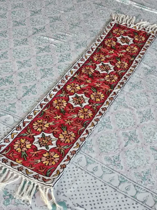 Dusooty Cotton Kashmiri Table Runner with Delicate Chain Stitch Detailing (4×1 ft)