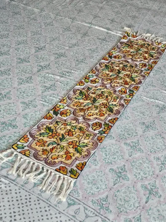Kashmiri Table Runner in Cotton with Elegant Hand Embroidery (4×1 ft)