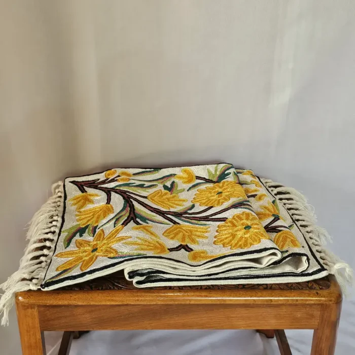 Kashmiri Dusooty Cotton Runner with Silk Thread Chain Stitch Embroidery (4×1 ft) - Image 2