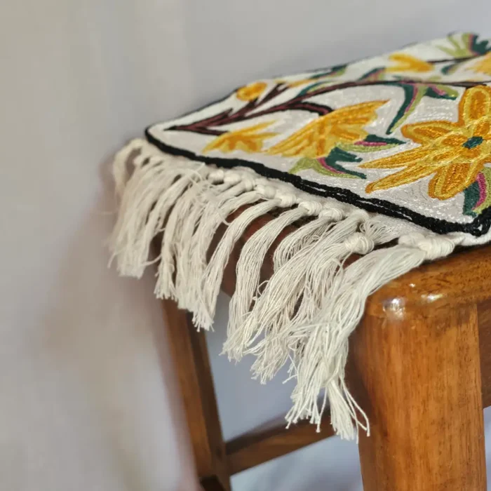 Kashmiri Dusooty Cotton Runner with Silk Thread Chain Stitch Embroidery (4×1 ft) - Image 3