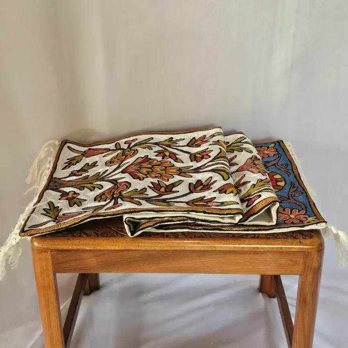 Elegant Chain Stitch Embroidered Runner on Dusooty Cotton – Kashmiri Hand Craft (4×1 ft) - Image 2