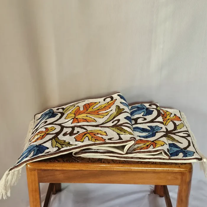 Kashmiri Silk Thread Runner on Dusooty Cotton - Hand Chain Stitch Embroidery (4×1 ft) - Image 2