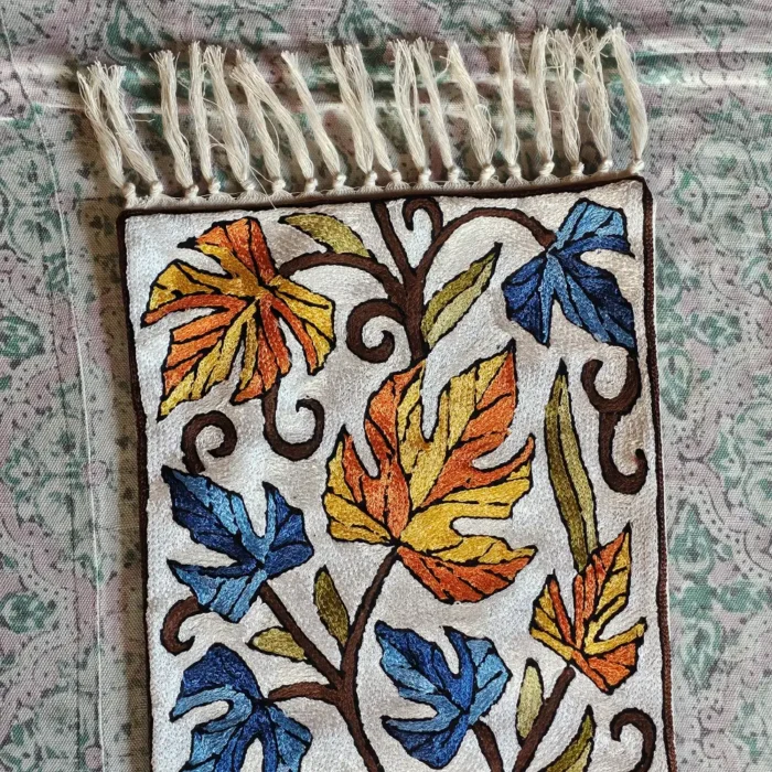 Kashmiri Silk Thread Runner on Dusooty Cotton - Hand Chain Stitch Embroidery (4×1 ft) - Image 4