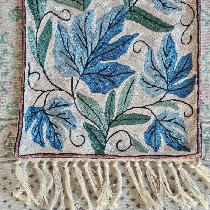 Silk Thread Embroidered Kashmiri Runner in Dusooty Cotton - Image 4