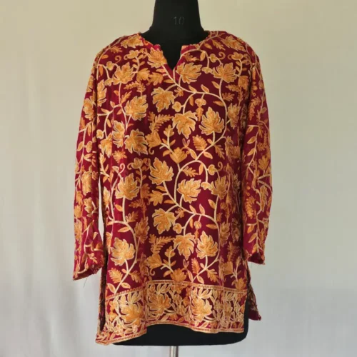 Short Georgette Red Kurti with Kashmiri Aari Embroidery – Lal Bazaar Collection