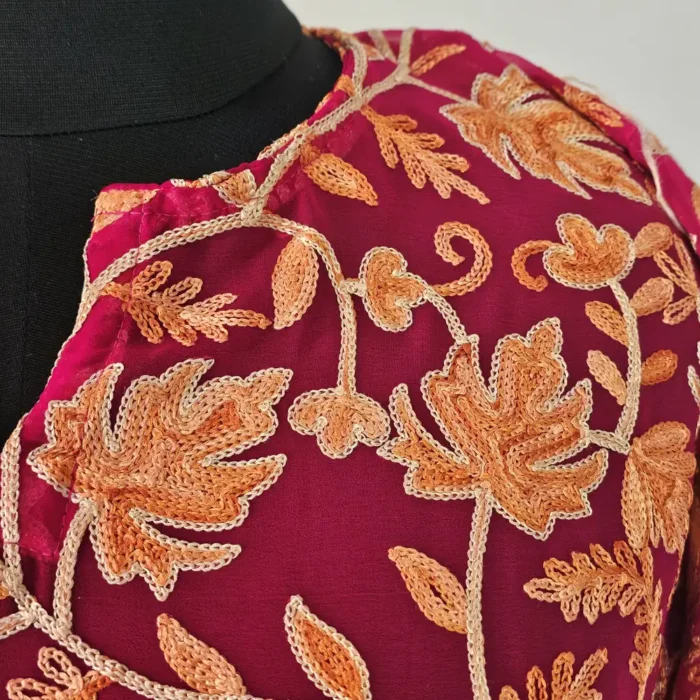 Short Georgette Red Kurti with Kashmiri Aari Embroidery – Lal Bazaar Collection - Image 3