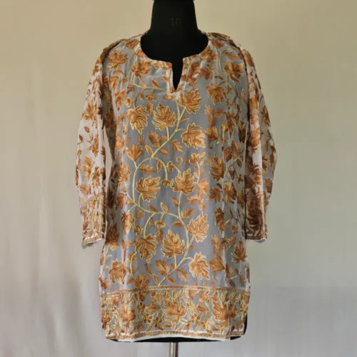 Kashmiri Short White Kurti in Georgette with Aari Embroidery – Lal Bazaar Collection