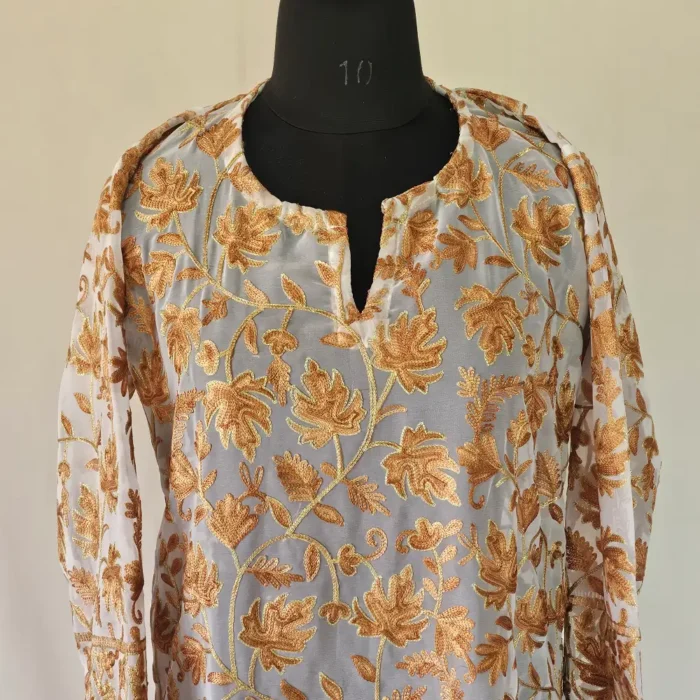 Kashmiri Short White Kurti in Georgette with Aari Embroidery – Lal Bazaar Collection - Image 2