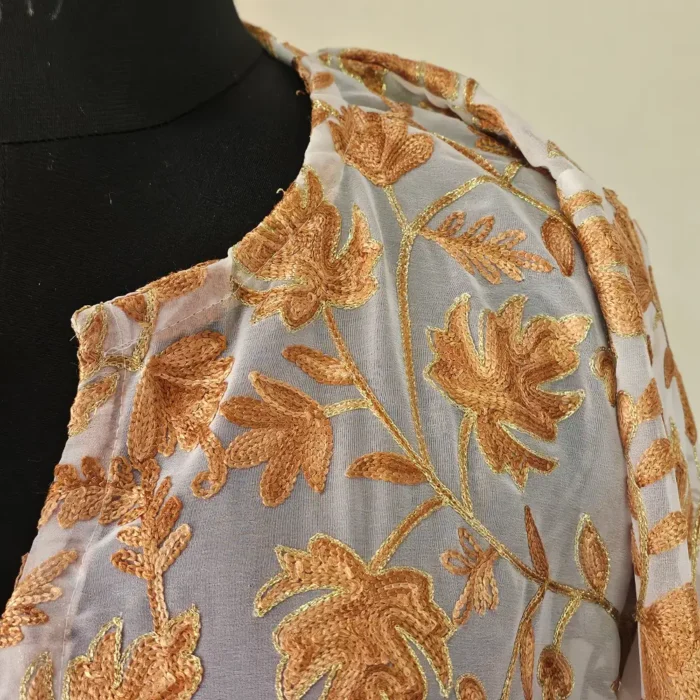 Kashmiri Short White Kurti in Georgette with Aari Embroidery – Lal Bazaar Collection - Image 3