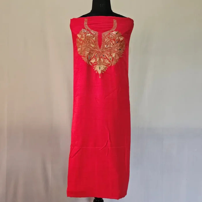 3PC Kashmiri Red Silk Suit with Tilla Embroidery - Dal Jheel - Image 2