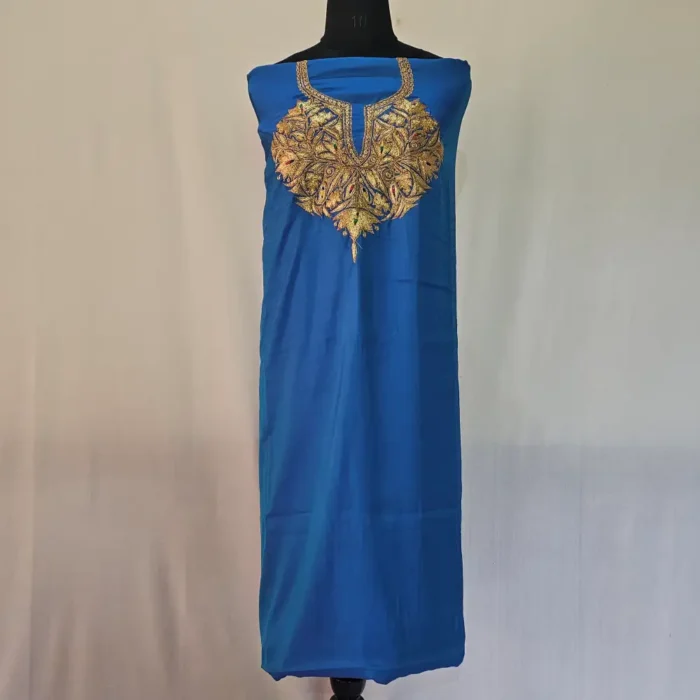3PC Blue Kashmiri Silk Suit with Tilla Embroidery - Dal Jheel - Image 2