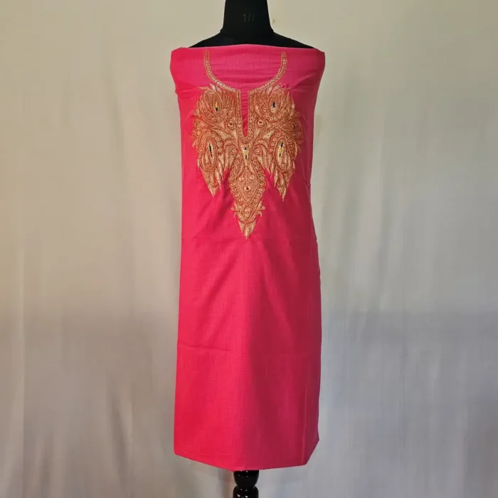 Pink 3PC Tilla Embroidered Cotton Kashmiri Suit - Dal Jheel - Image 2